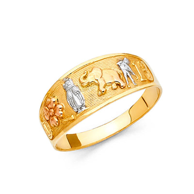 14K Tri Color Gold Lucky Ring