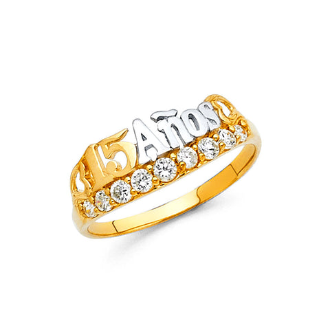 14K Two Tone Gold 15 Years CZ Ring