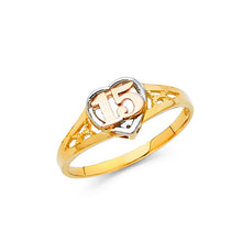 Load image into Gallery viewer, 14K Tri Color Gold Heart 15 Years Ring