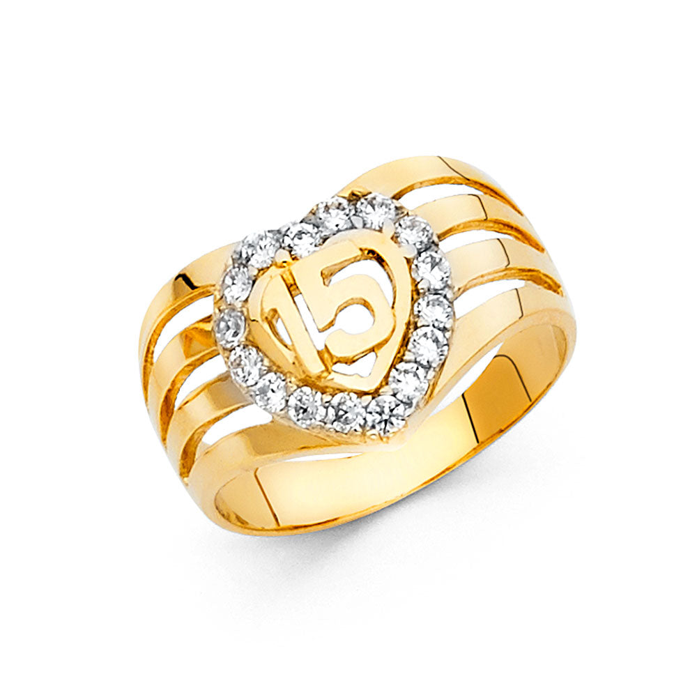 14K Yellow Gold 15 Years CZ Ring