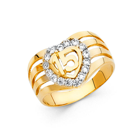 14K Yellow Gold 15 Years CZ Ring