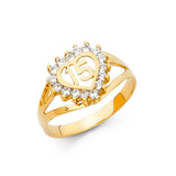 14K Yellow Gold Heart 15 Years CZ Ring