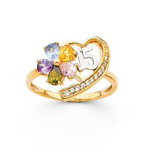 Load image into Gallery viewer, 14K Two Tone Gold Heart 15 Years CZ Ring