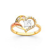 14K Two Tone Gold 11mm Heart 15 Years CZ Ring