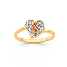 Load image into Gallery viewer, 14K Two Tone Gold 15 Years Heart CZ Ring