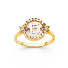 Load image into Gallery viewer, 14K Two Tone Gold 11mm 15 Years CZ Ring