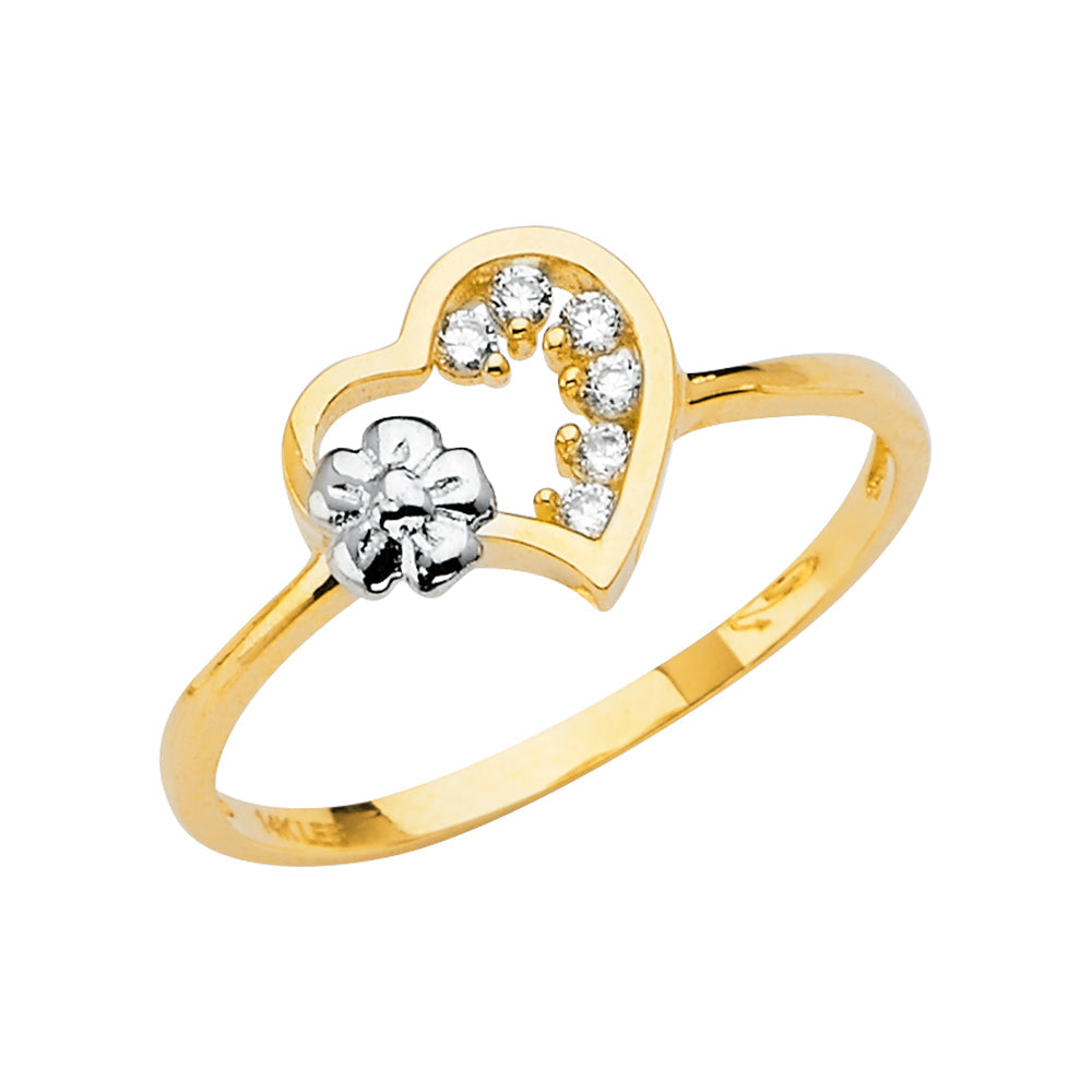 14K Two Tone Gold Heart CZ Ring