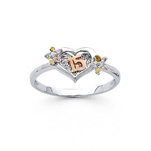 Load image into Gallery viewer, 14K White Gold 15 Years Heart CZ Ring