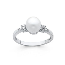 Load image into Gallery viewer, 14K White Gold CZ Pearl Ring