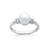 14K White Gold CZ Pearl Ring