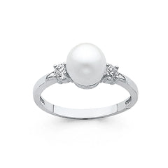 14K White Gold CZ Pearl Ring