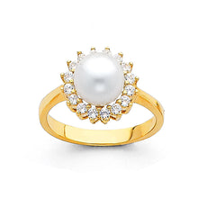 Load image into Gallery viewer, 14K Yellow Gold Pearl CZ Ring