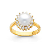 14K Yellow Gold Pearl CZ Ring