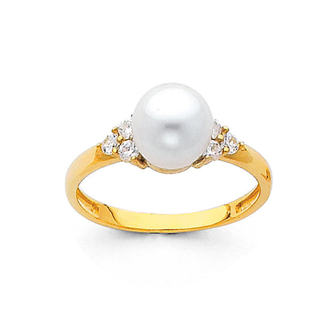 14K Yellow Gold 8mm Pearl CZ Ring