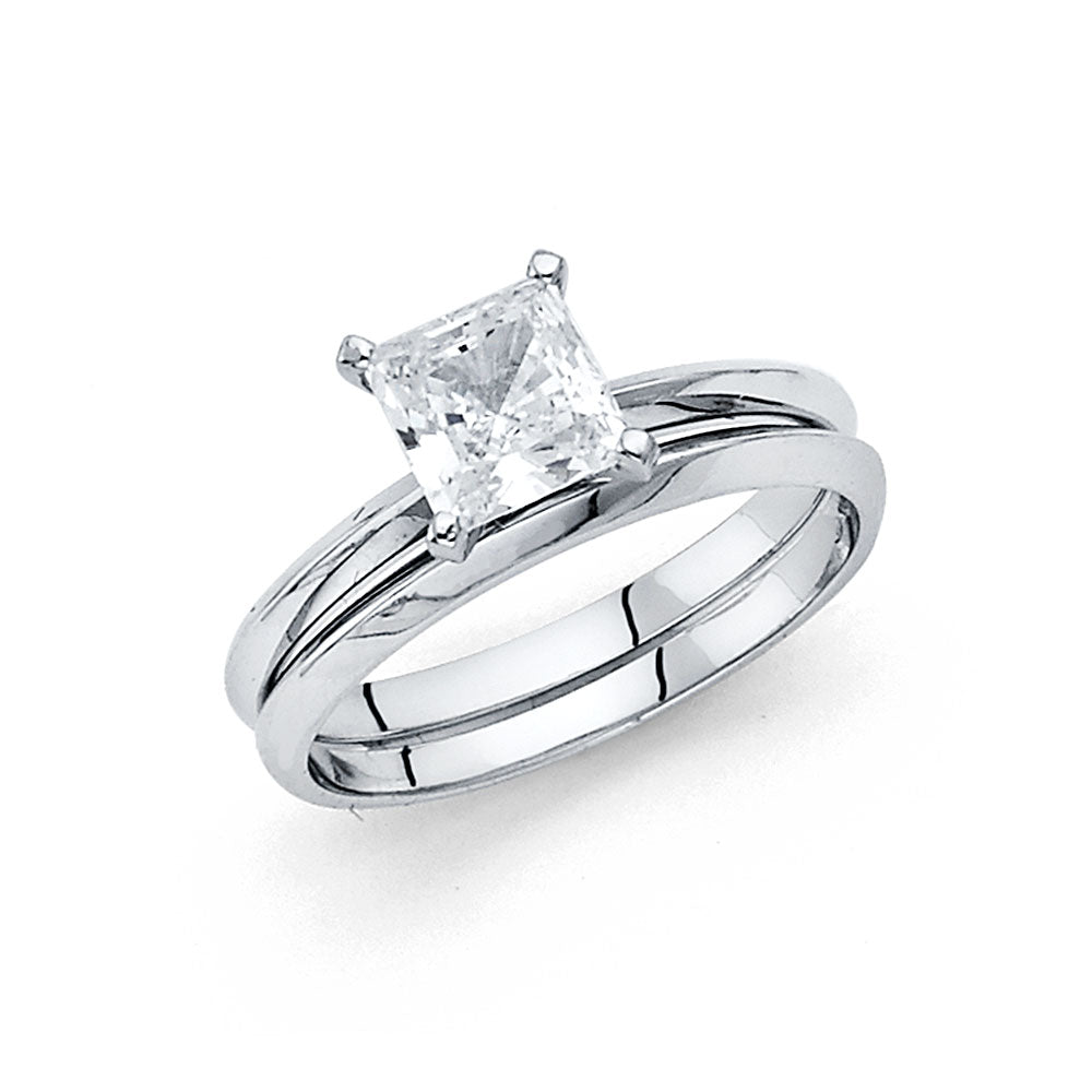 14K White Gold Square CZ Solitaire Engagement Ring