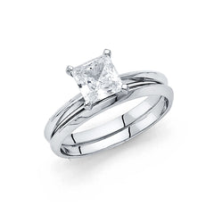 14K White Gold Square CZ Solitaire Engagement Ring