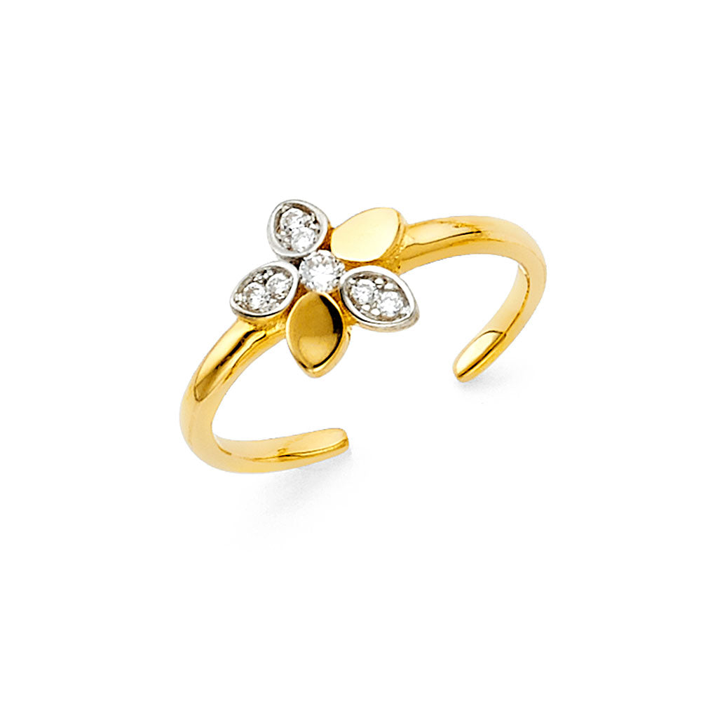 14K Two Tone Gold Flower CZ Toe Ring