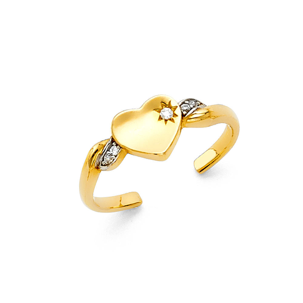 14K Two Tone Gold Heart CZ Toe Ring