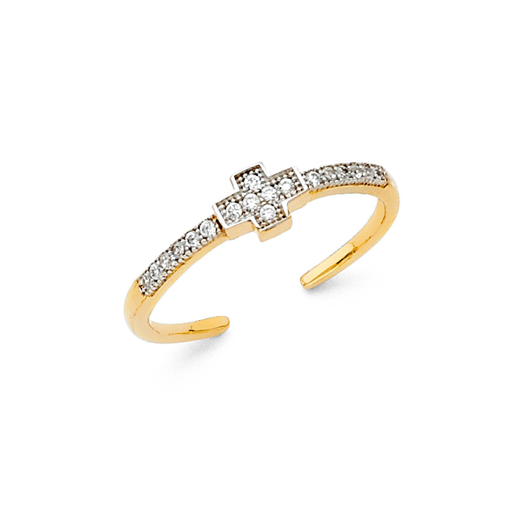 14K Two Tone Gold Cross CZ Toe Ring