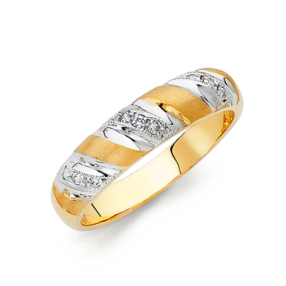 14K Two Tone Gold CZ Men's Wedding Band