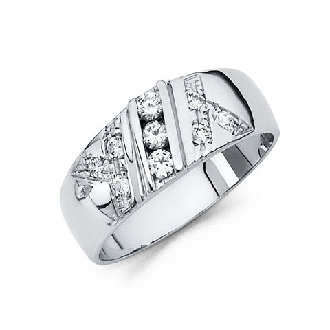 14K White Gold CZ Men's Wedding Band