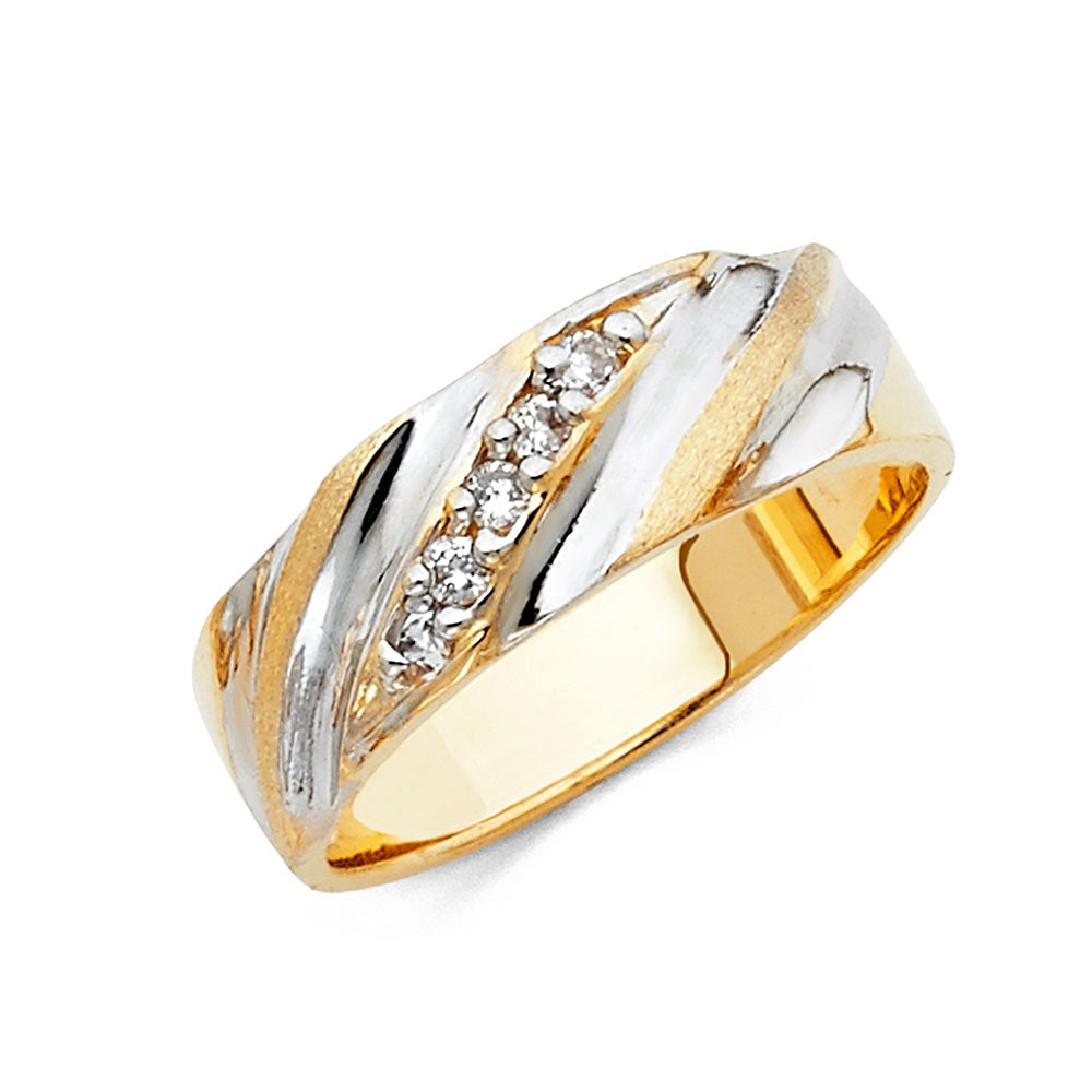 14K Two Tone Gold 8mm CZ Men's Wedding Band