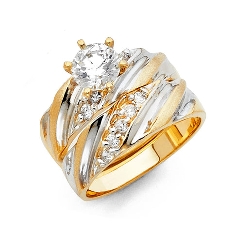 14K Two Tone Gold CZ Engagement Ring