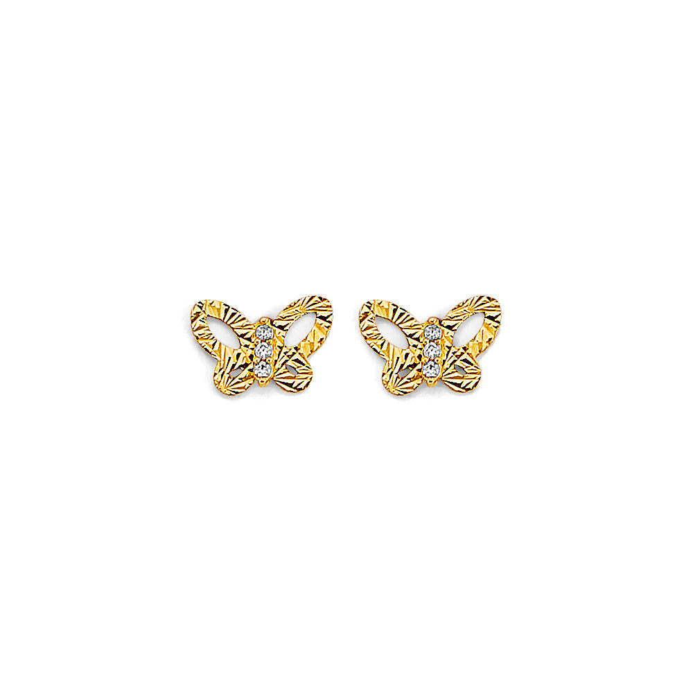 14K Yellow Gold CZ DC Butterfly Stud Earrings With Screw Back