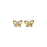 14K Yellow Gold CZ DC Butterfly Stud Earrings With Screw Back