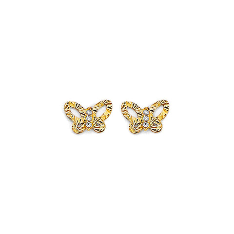 14K Yellow Gold CZ DC Butterfly Stud Earrings With Screw Back