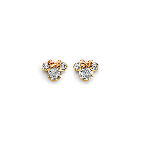 14K Two Tone Gold Mouse CZ Stud Earrings With Screw Back