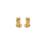 14K Yellow Gold Cat CZ Stud Earrings With Screw Back