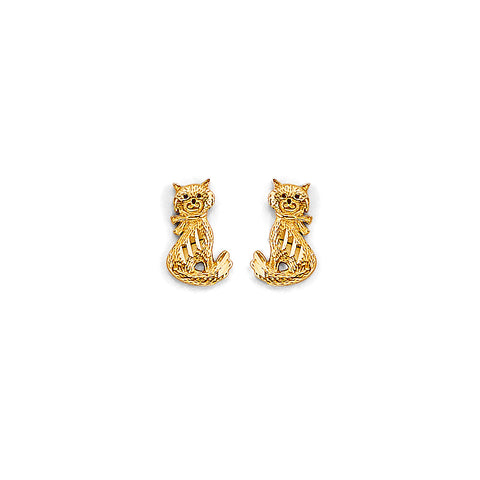 14K Yellow Gold Cat CZ Stud Earrings With Screw Back