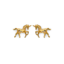 Load image into Gallery viewer, 14K Yellow Gold Unicorn Stud Earrings With Screw Back