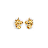 14K Yellow Gold Unicorn CZ Stud Earrings With Screw Back