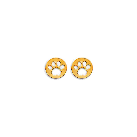 14K Yellow Gold Paw Stud Earrings With Screw Back