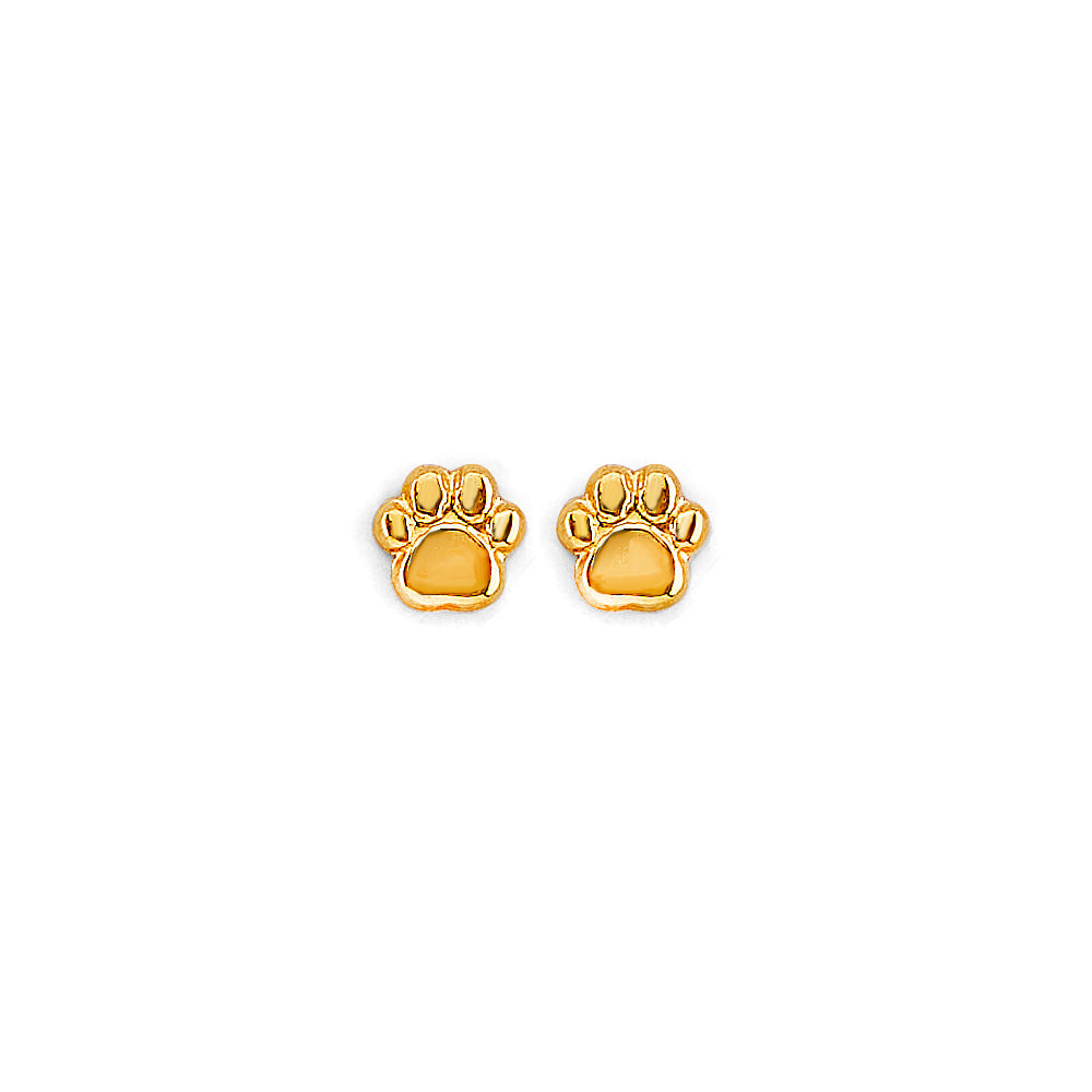 14K Yellow Gold Screw Back Paw Stud Earrings