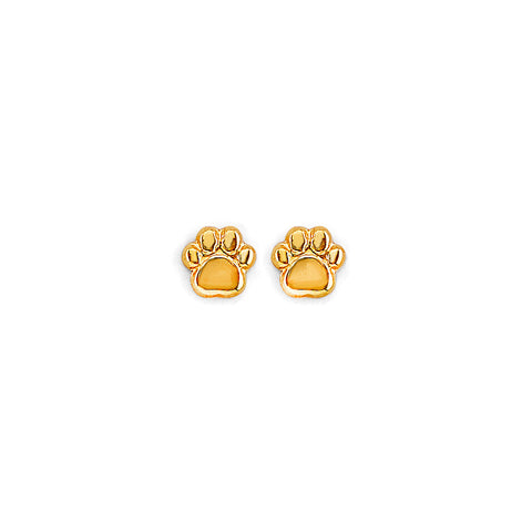 14K Yellow Gold Screw Back Paw Stud Earrings