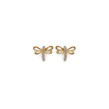 Load image into Gallery viewer, 14K Yellow Gold Dragonfly CZ Stud Earrings With Screw Back