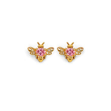 Load image into Gallery viewer, 14K Yellow Gold Bee CZ Stud Earrings With Screw Back