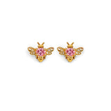 14K Yellow Gold Bee CZ Stud Earrings With Screw Back