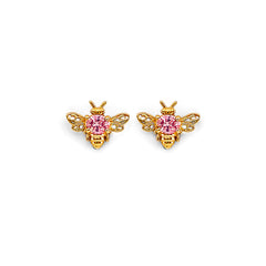 14K Yellow Gold Bee CZ Stud Earrings With Screw Back