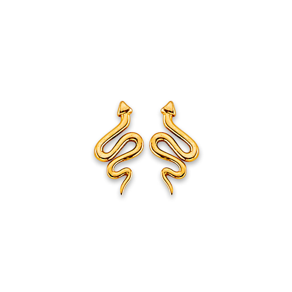 14K Yellow Gold Snake Stud Earrings With Screw Back