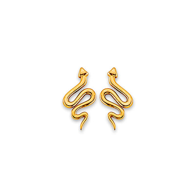 14K Yellow Gold Snake Stud Earrings With Screw Back