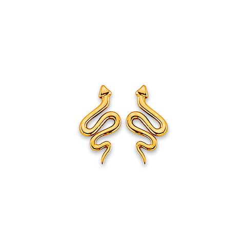 14K Yellow Gold Snake Stud Earrings With Screw Back