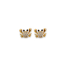 Load image into Gallery viewer, 14K Yellow Gold Crab CZ Stud Earrings With Screw Back