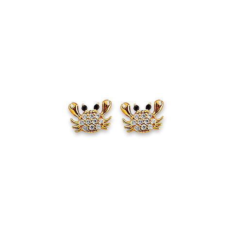 14K Yellow Gold Crab CZ Stud Earrings With Screw Back