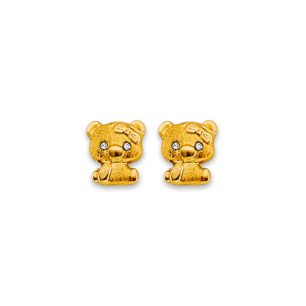 14K Yellow Gold Dog CZ Stud Earrings With Screw Back