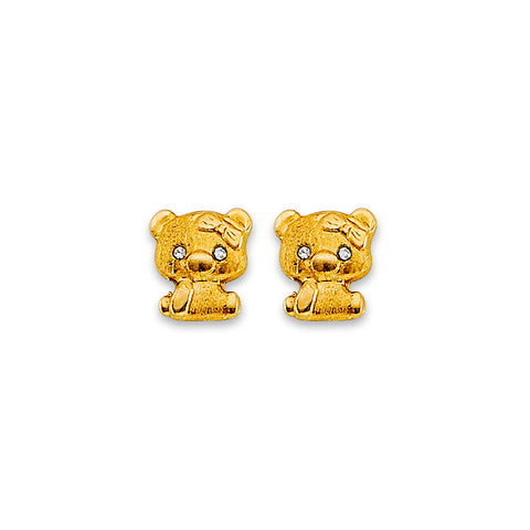 14K Yellow Gold Dog CZ Stud Earrings With Screw Back