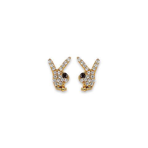 14K Yellow Gold Rabbit CZ Stud Earrings With Screw Back